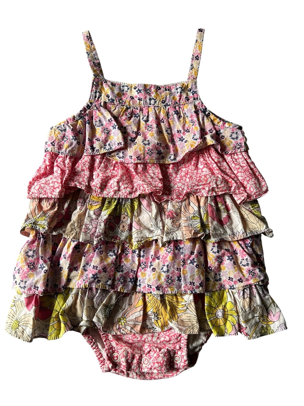 Liberty of London Pink Floral Ruffle One-Piece Bubble Romper